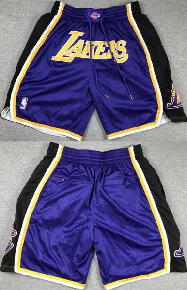 Mens Los Angeles Lakers Purple Black Shorts (Run Small)->nba shorts->NBA Jersey